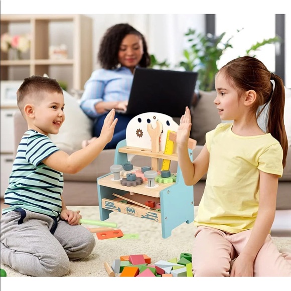 Varbertos Mini Tool Bench Toy Set for Kids Toddlers, Wooden Tool Workbench Set - Picture 4 of 12